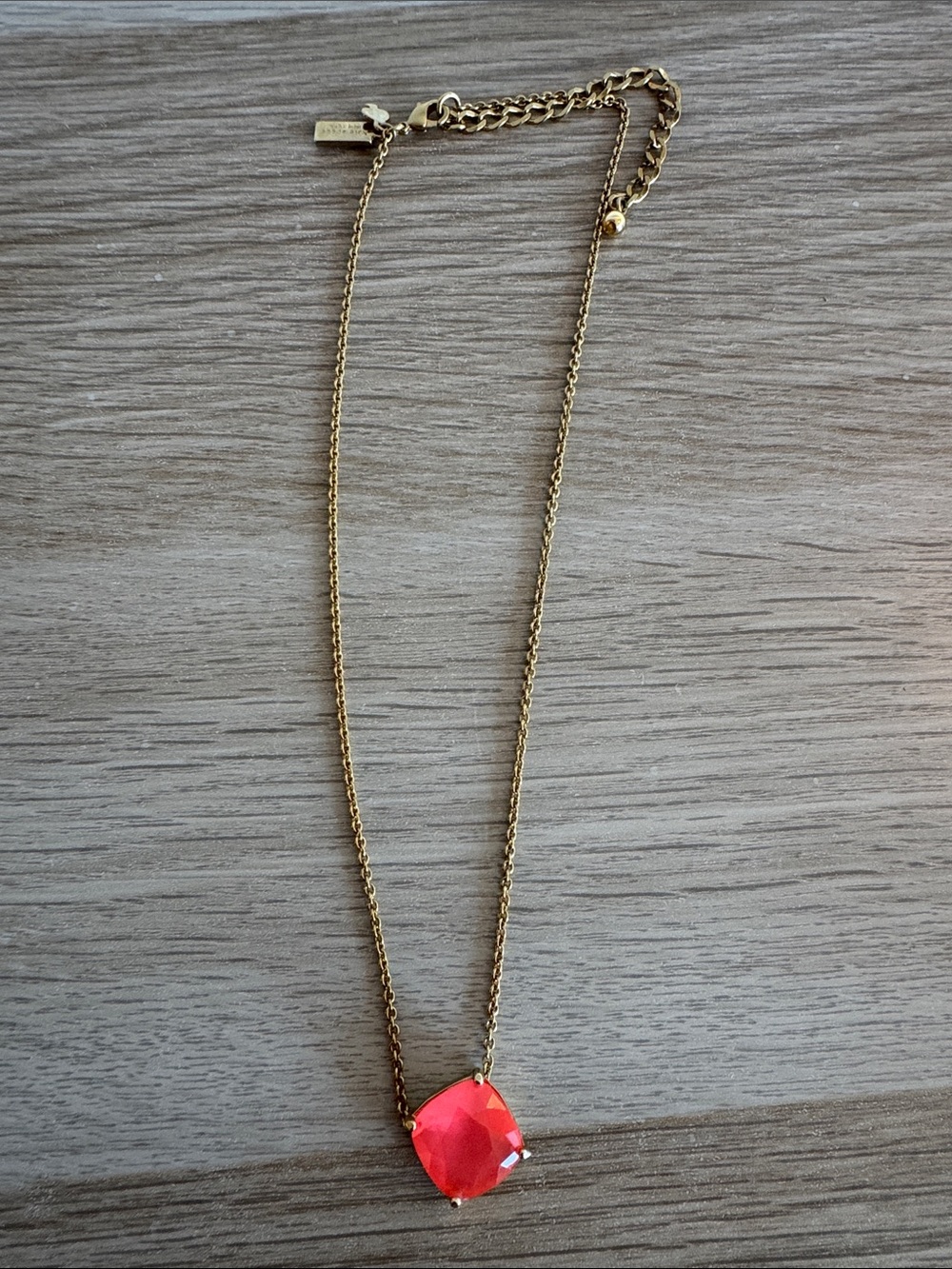 kate spade Gold Necklace with Bright Pink Cushion Pendant